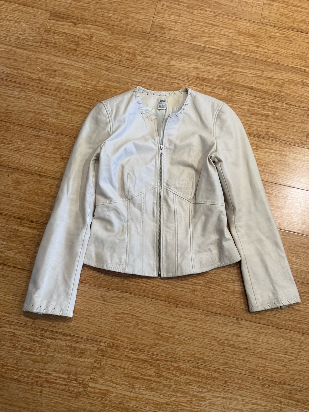 Vintage Cache white leather zip up jacket